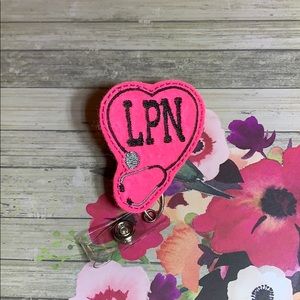 Felt Badge Reel Pink LPN Heart